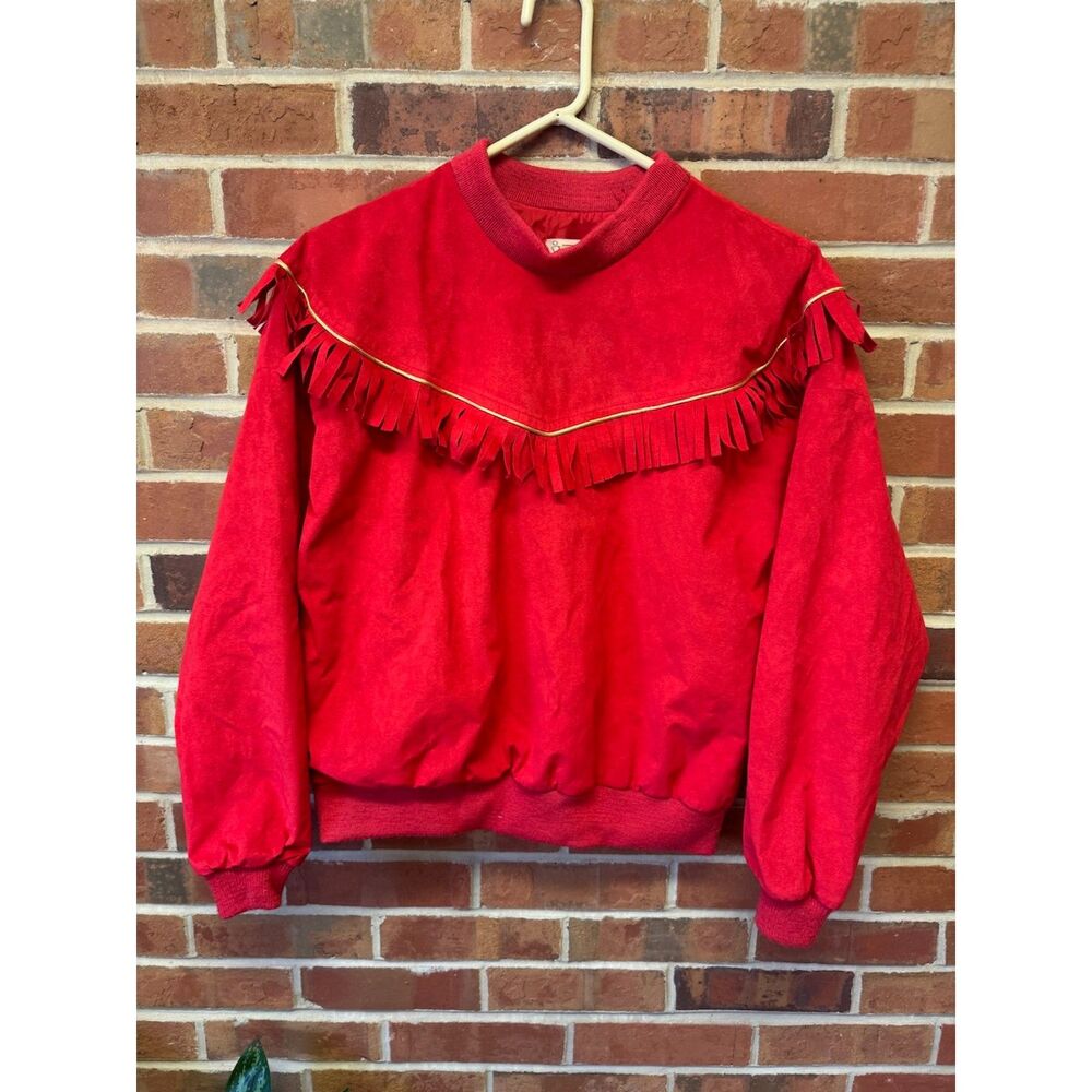 Vintage Jessica Grey Red Fringe Western Sweatshirt M